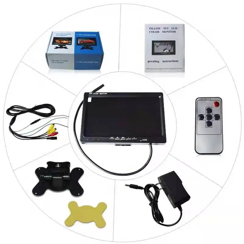 widescreen  16:9 VGA AV input  Remote Control 7 inch  Screen1024*600 High Resolution DC 9V - 36V  HDMA VGA AV  Car monitor
