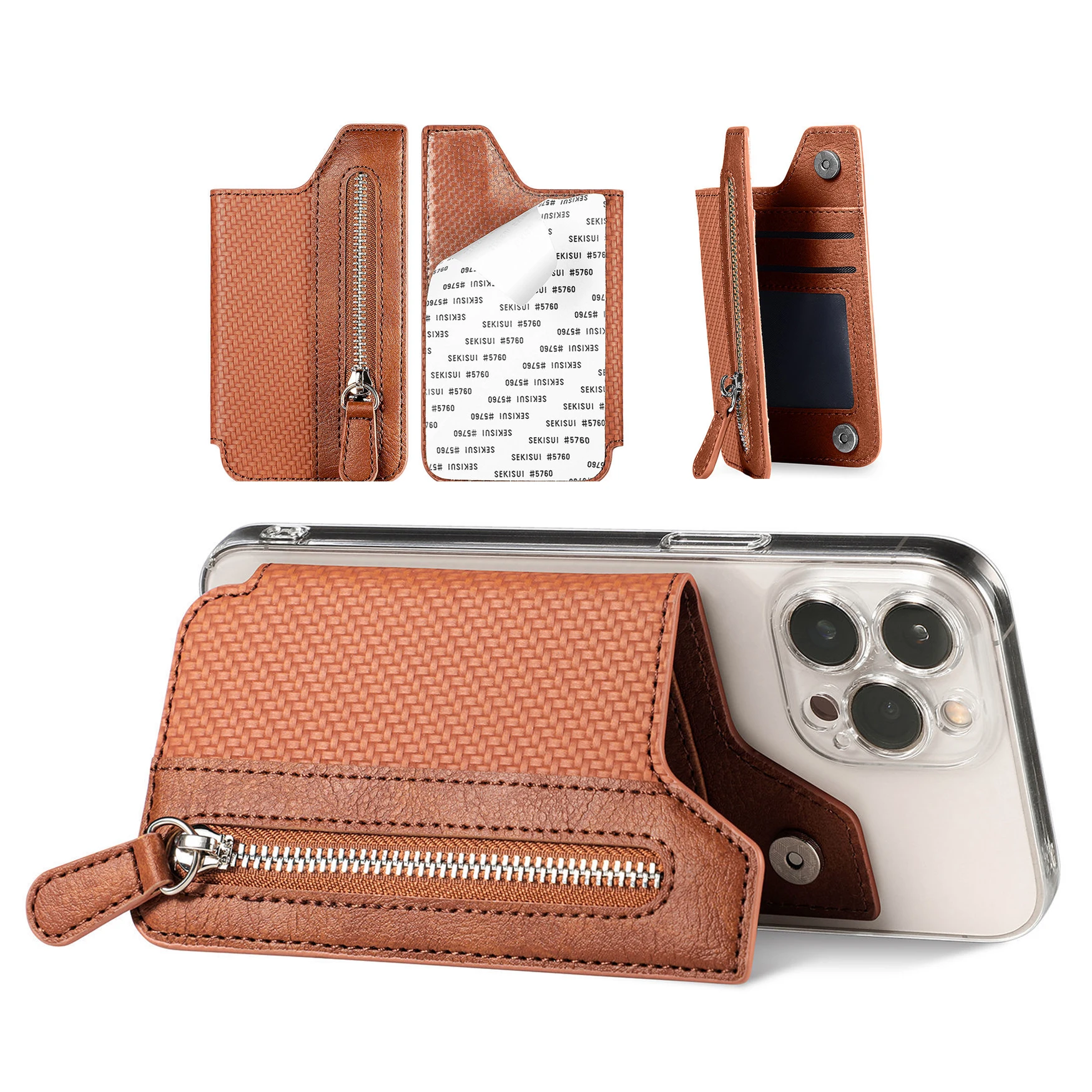 N52 MAGNETS Personalized Back Stick Phone Card Bag Left and right flip covers with Zipper Front Pocket phone case