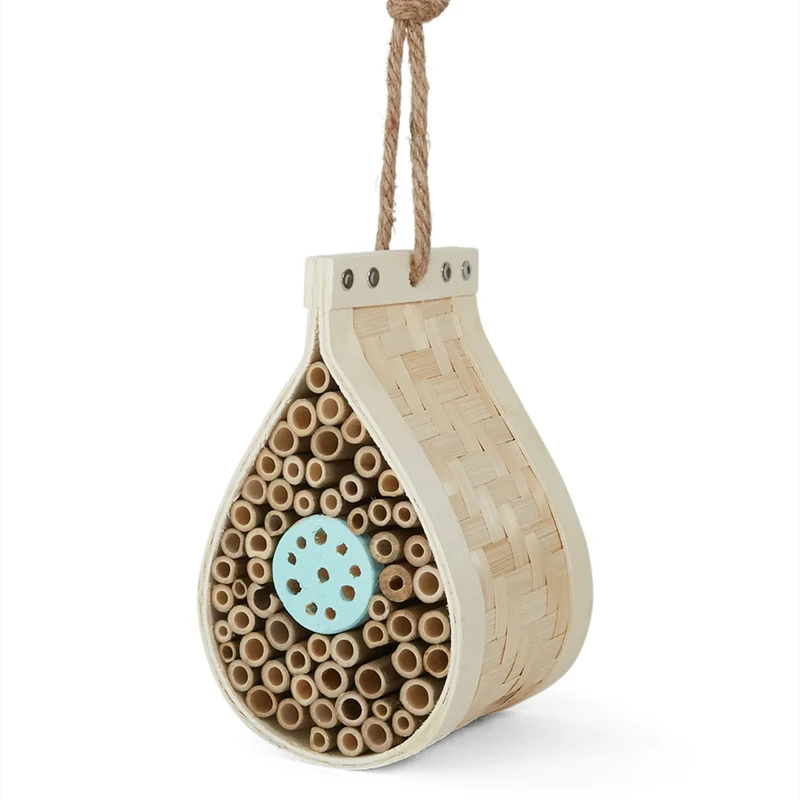 Wholesale Natural Wooden Bee House Insect Hotel Bug Box Bamboo Tubes Wood Bee Hive Habitat Solitary Bee Nesting House Bulk Order