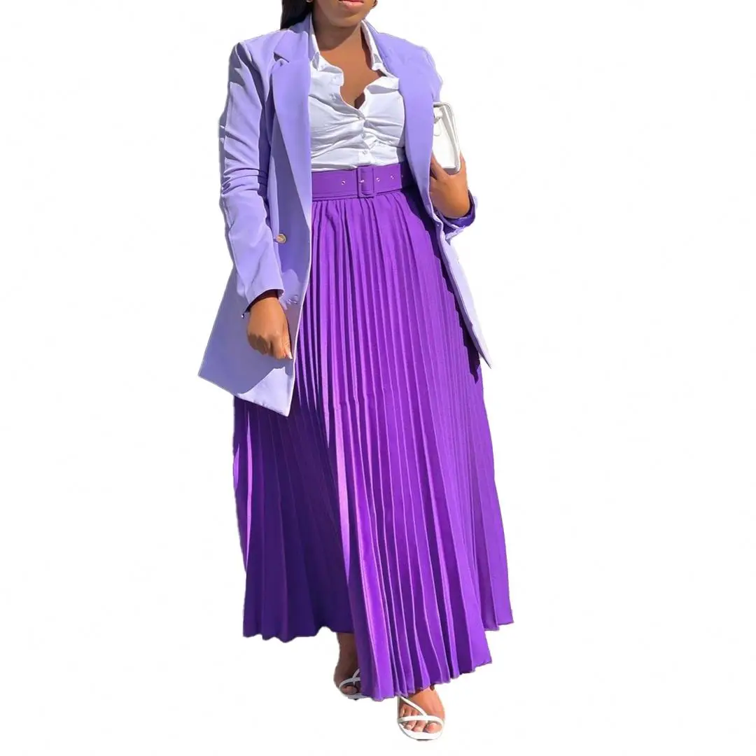 3SD51Hot Sale Plus Size Solid Color High Waist Pleated Skirt For Women Dresses