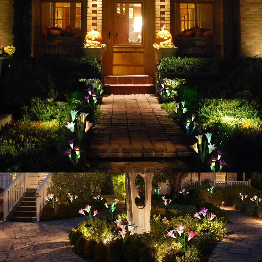 
Outdoor colorful decoration 4 led landscape solar garden light led Lily flower lights 