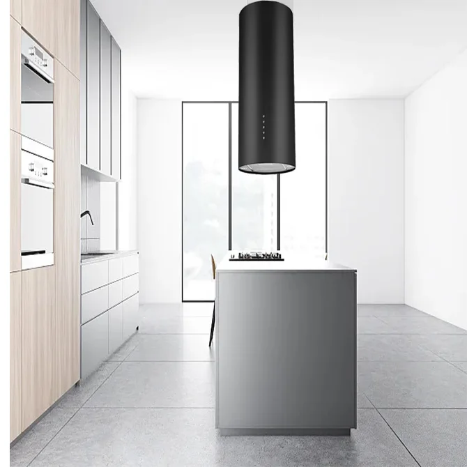 Black kitchen electric chimney Campana de cocina de isla low MOQ kitchen hood exhaust fan island range hoods for household