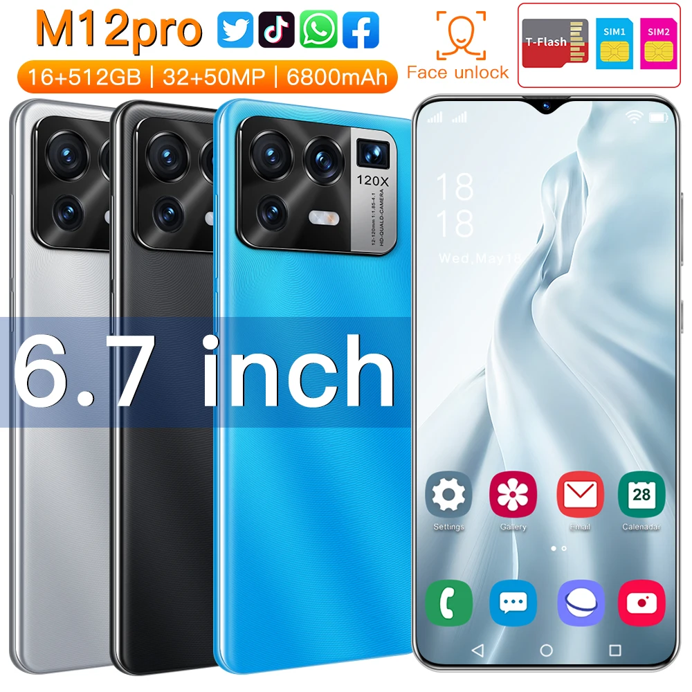 Global version Smartphone High quality M12 Pro Mobile Phones 4G 5G Network 512GB Original Unlocked Android Phone Android 11