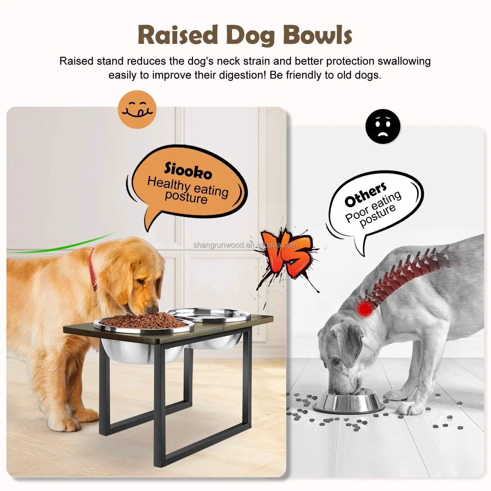 Elevated Stainless Steel Pet Food Water Bottle 2 Bowls Dog Feeder Pet Feeder Wood X-Large Dog Raised Dog Bowl Stand