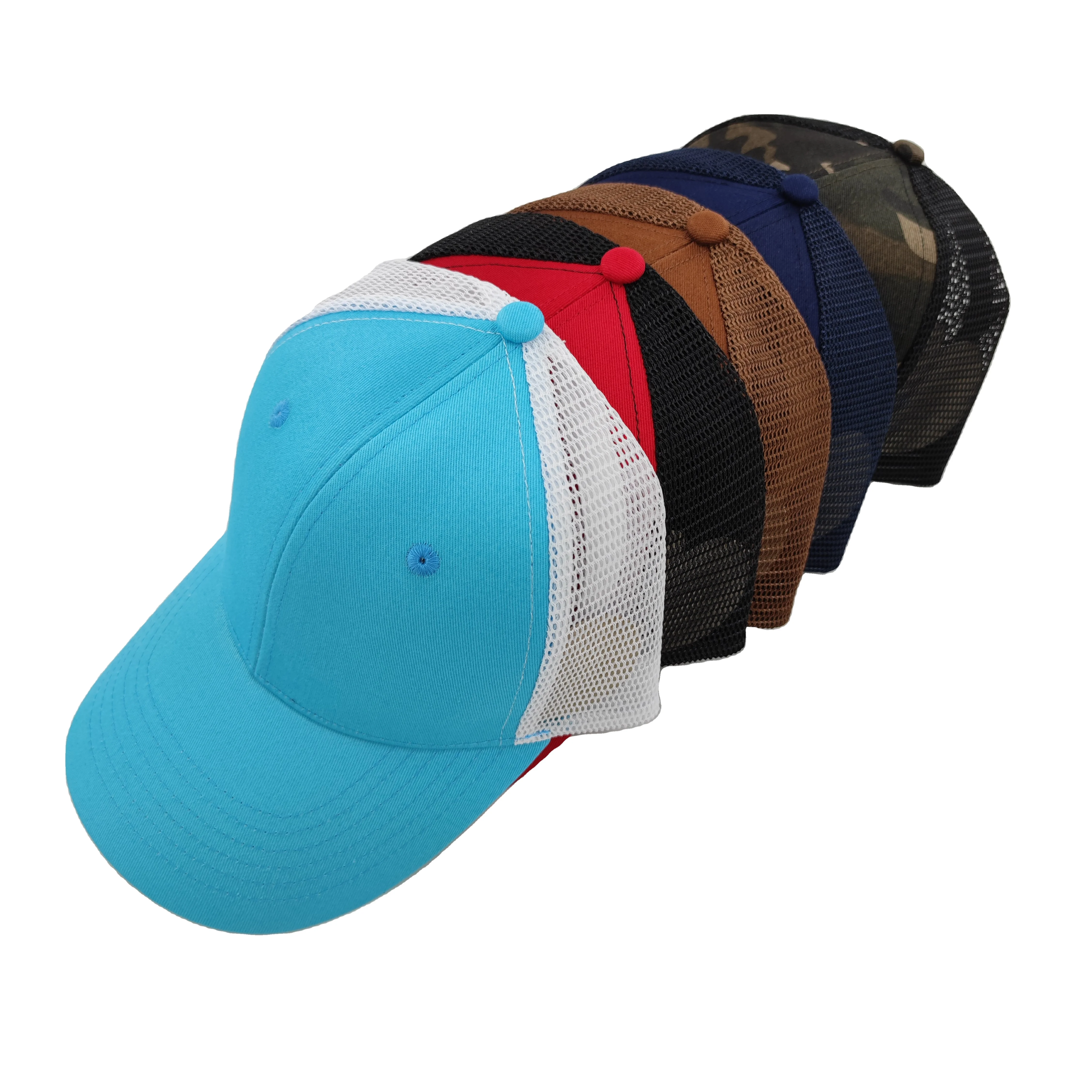 Wholesale Custom Design Your Own 3D Embroidery Logo 6 Panel Mesh Trucker Caps Hats Mesh Trucker Hat