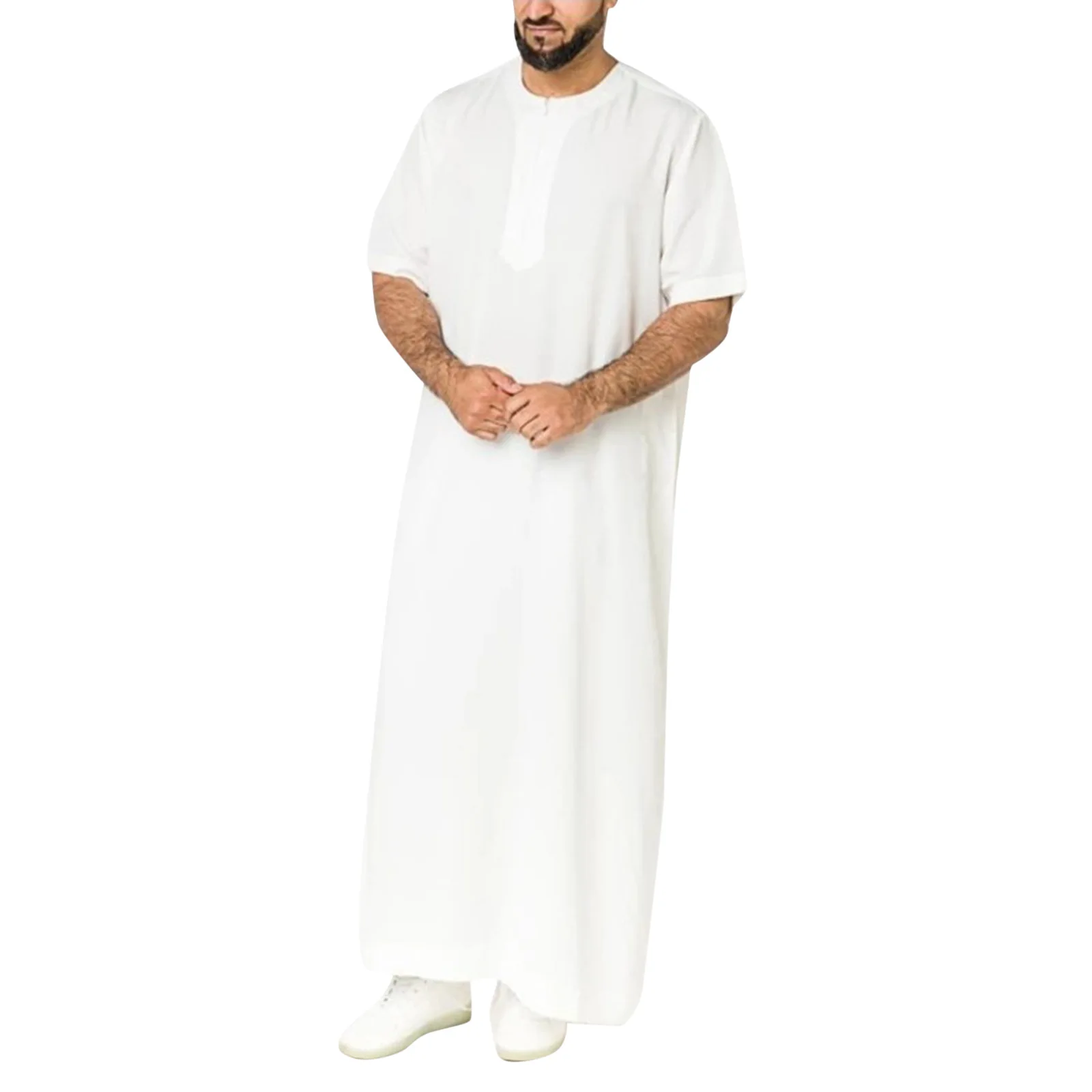 Wholesale Plus Size Half Sleeve Front Zipper Solid Color Men Muslim Abaya Robe Long Dress Arabic Thobe