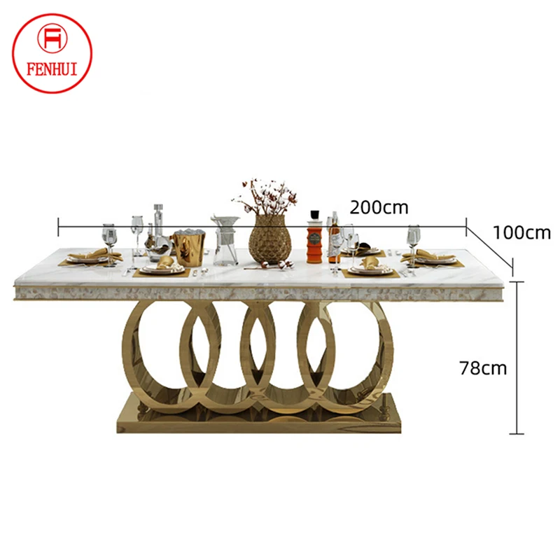 Light luxury marble European style minimalist modern home living room rectangular dining table and chair