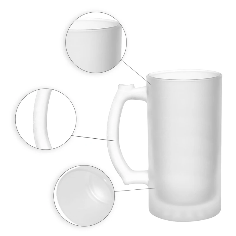Customized Sublimation Design Drinking Frosted Beer Glass Mug With Handle