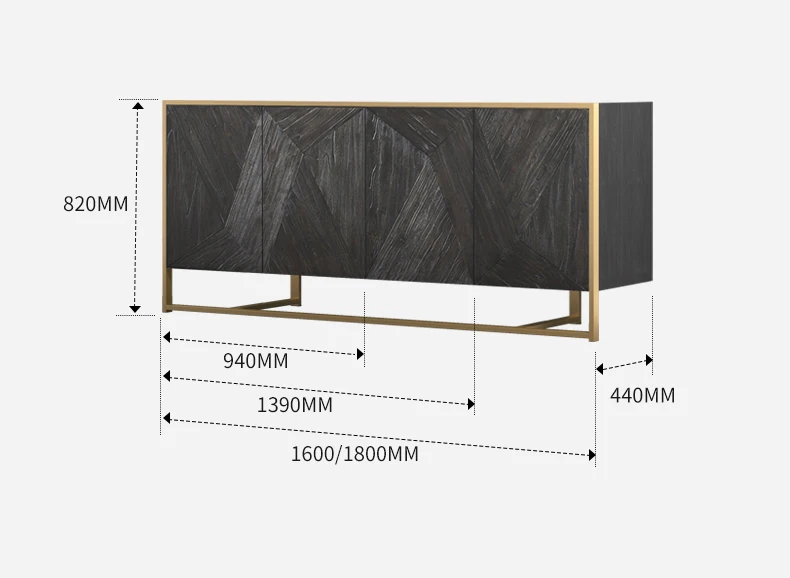 Luxurious Modern Large Family Storage Black Sideboard Cabinet MDF