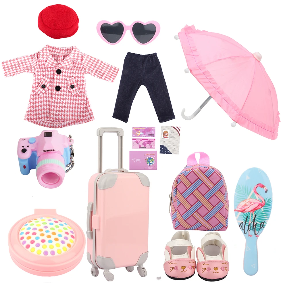 Dolltalk Brand Amazon Hot Sell Doll Travel Set With Doll Clothes Suitcase Accessories Toy Sets