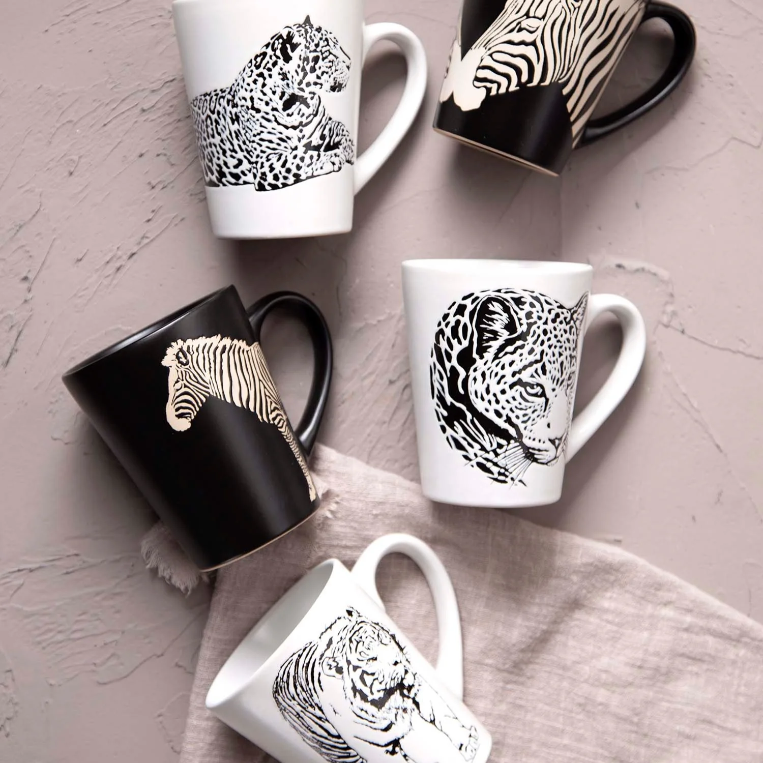 Classic African Zebra Animal Series Tiger Pattern Support Customized Ceramic Black Cup Coffee Cup