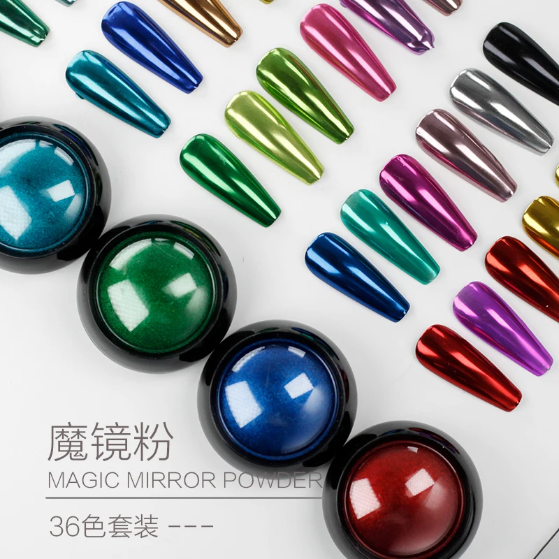 New 36pcs color Mirror Powder 0.3g Magic Mirror Effect Pearlescent Manicure Art Decoration Chrome Nail Powder