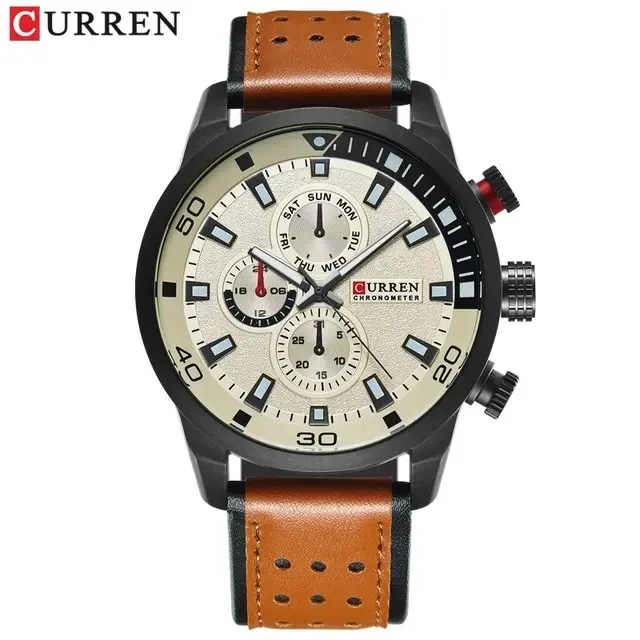 CURREN 8250 Men Japan 24mm Quartz Watch Luxury Brand Fashion Casual Week Display Leather Strap Sport Wristwatch