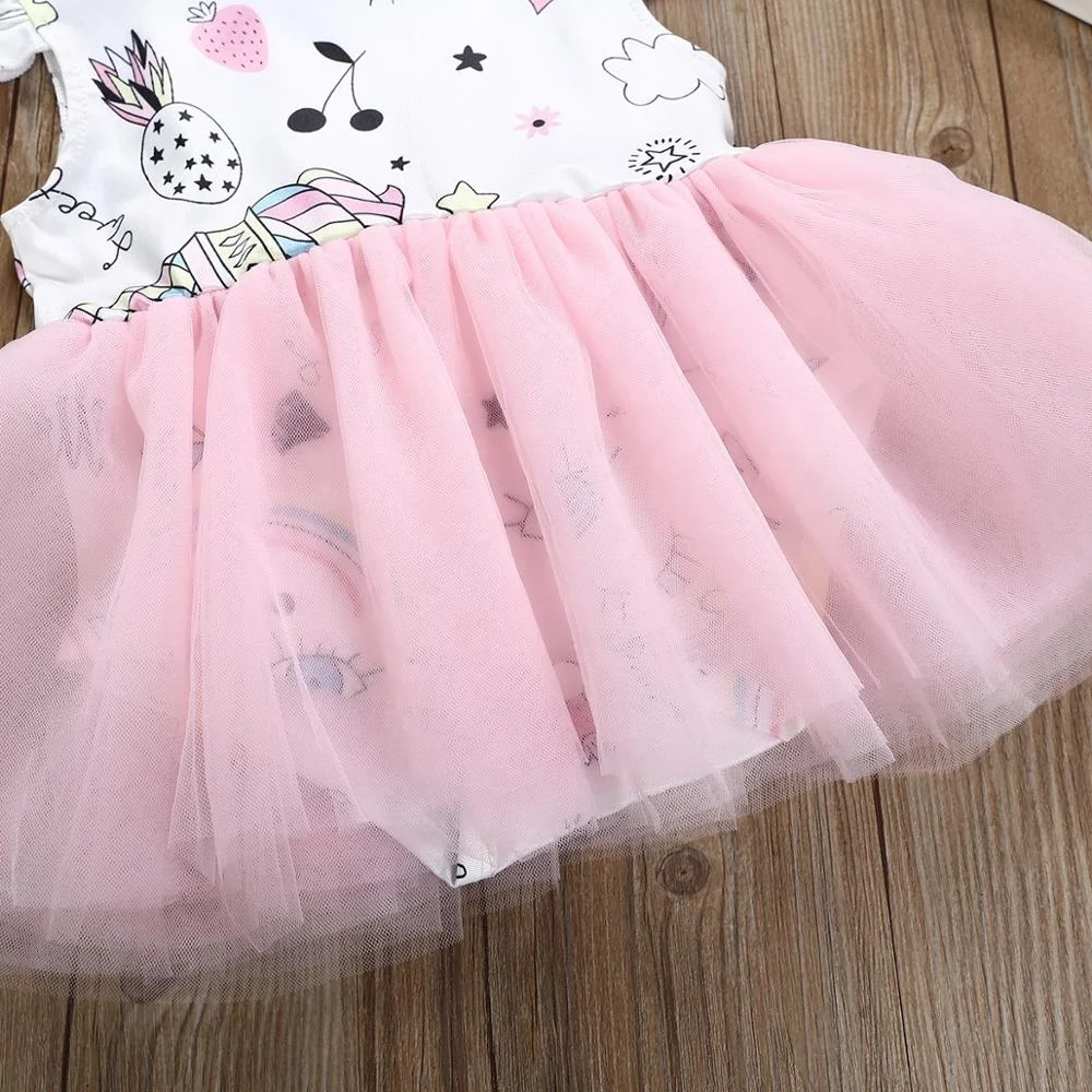 Nifty Unicorn Figures Baby Jumpsuit Girls Party Dress Pettiskirt Princess Wedding Children Clothes Set