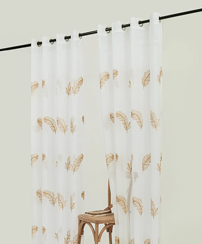Classical Solid Voile Curtains Embroidery Transparent Window Sheer Drapes for Bedroom Living Room Balcony