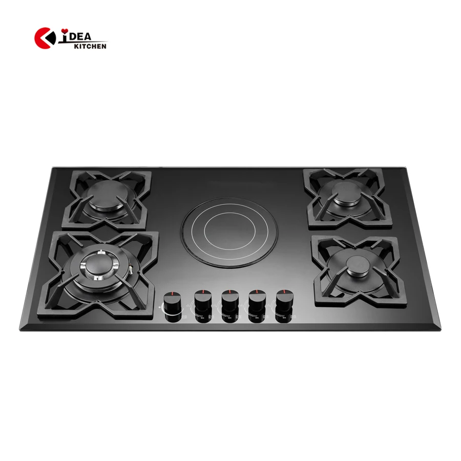 Table Top / Built In Electric and Gas Hobs Cooker with 4 Burner 1 Electric Tempered Glass Gas Electric Stove