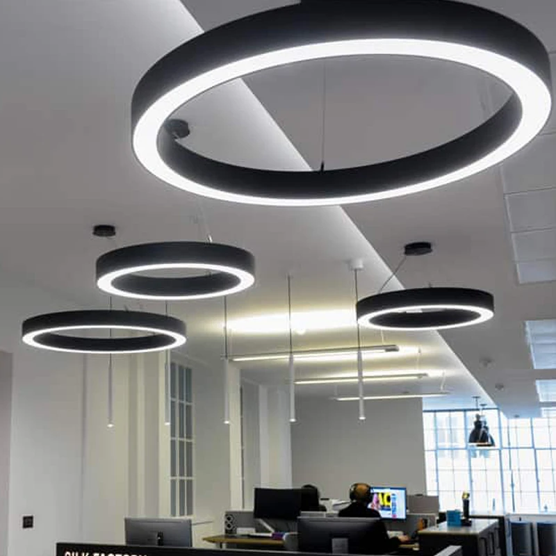 2024 New Modern Round LED Indoor Suspended Rings LED Lamp Pendant Light for Office Hotel Bank Cafe.