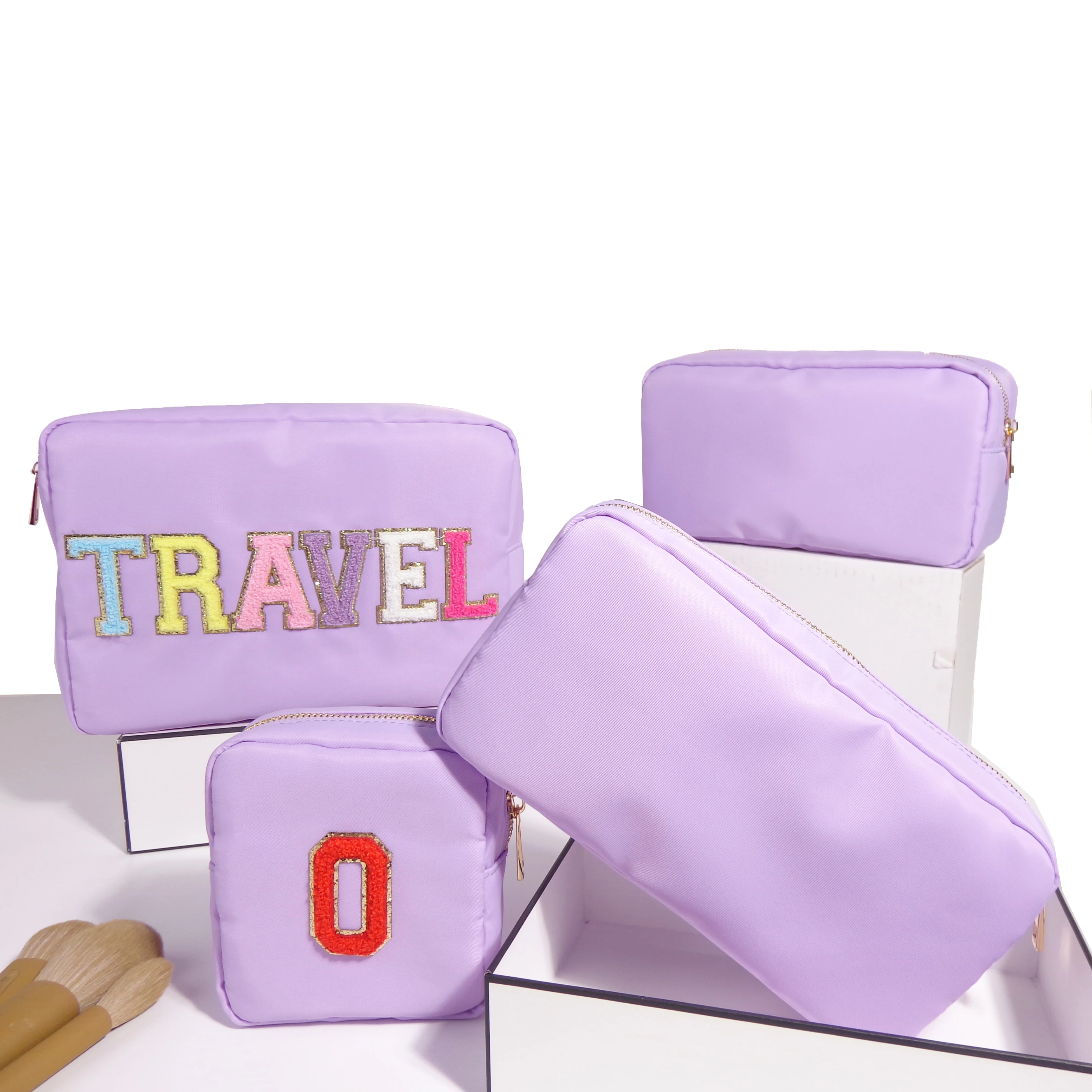 Hot Sale DIY Embroidery Patch Cosmetic Bags Multi-color Option Large Capacity Travel Makeup Bag