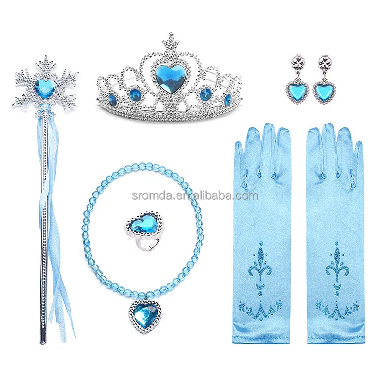 Wholesale Girls Party Elsa Princess Dress up Accessories 6pcs set Princess Crown wand earrings necklace ring