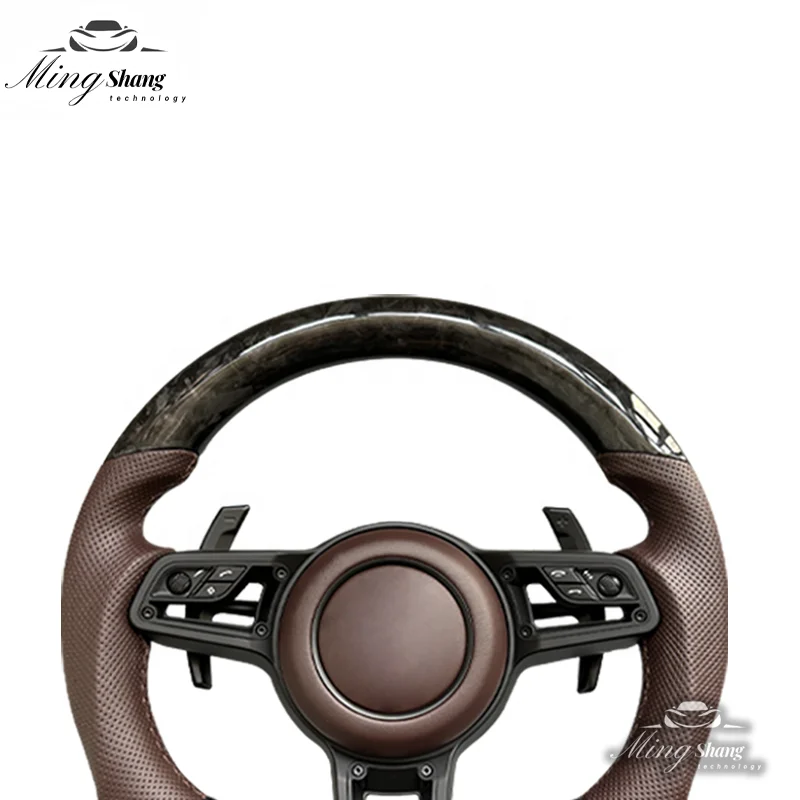 Подходит для нового Porsche Palamela Cayenne 911 718 981 Tayneen Macan коричневое кожаное Кованое Спортивное Рулевое колесо из углеродного волокна