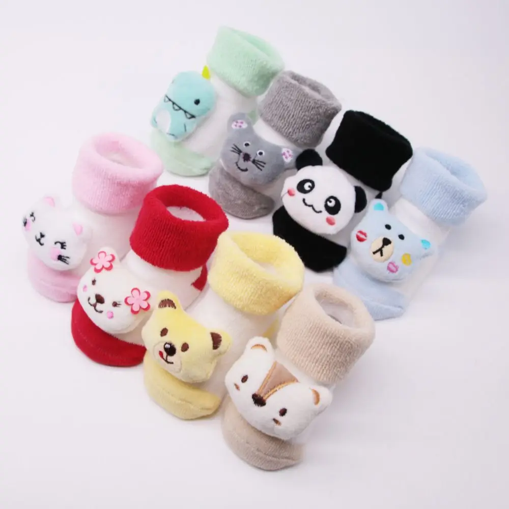 Winter Thick Terry Cloth Warm With Bell Rattle Newborn Socks Cute 3D Cartoon Animals Dolls Anti-slip Baby Floor Socks