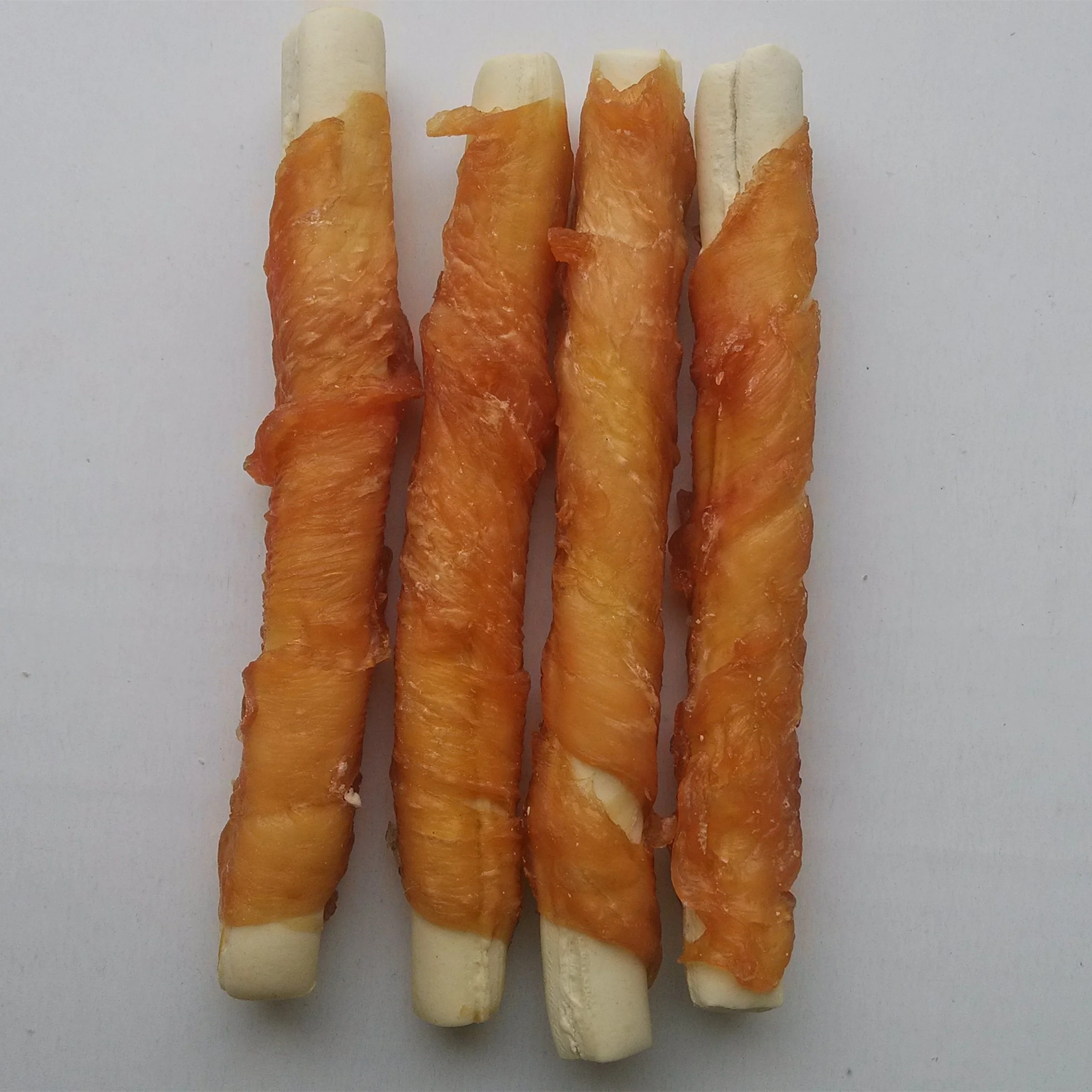 Top selling made by natural chicken meat for pet dog food of chicken jerky wrapped bleached rawhide