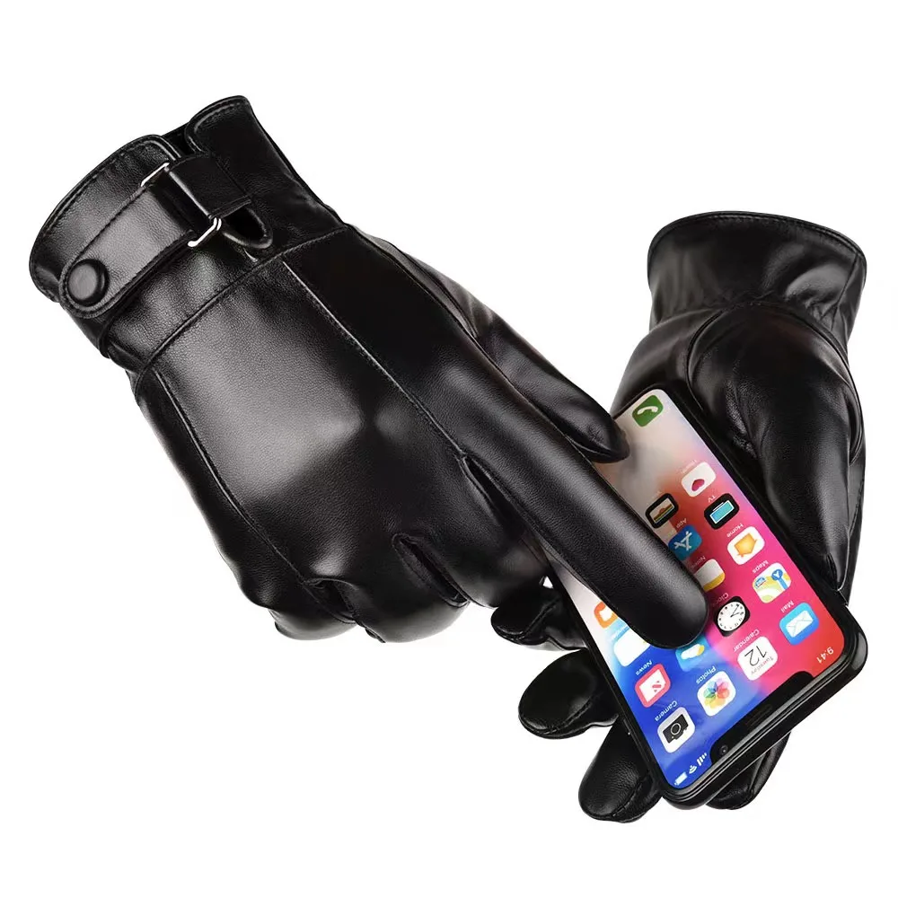 adult PU touch screen waterproof cycling outdoor mittens leather gloves