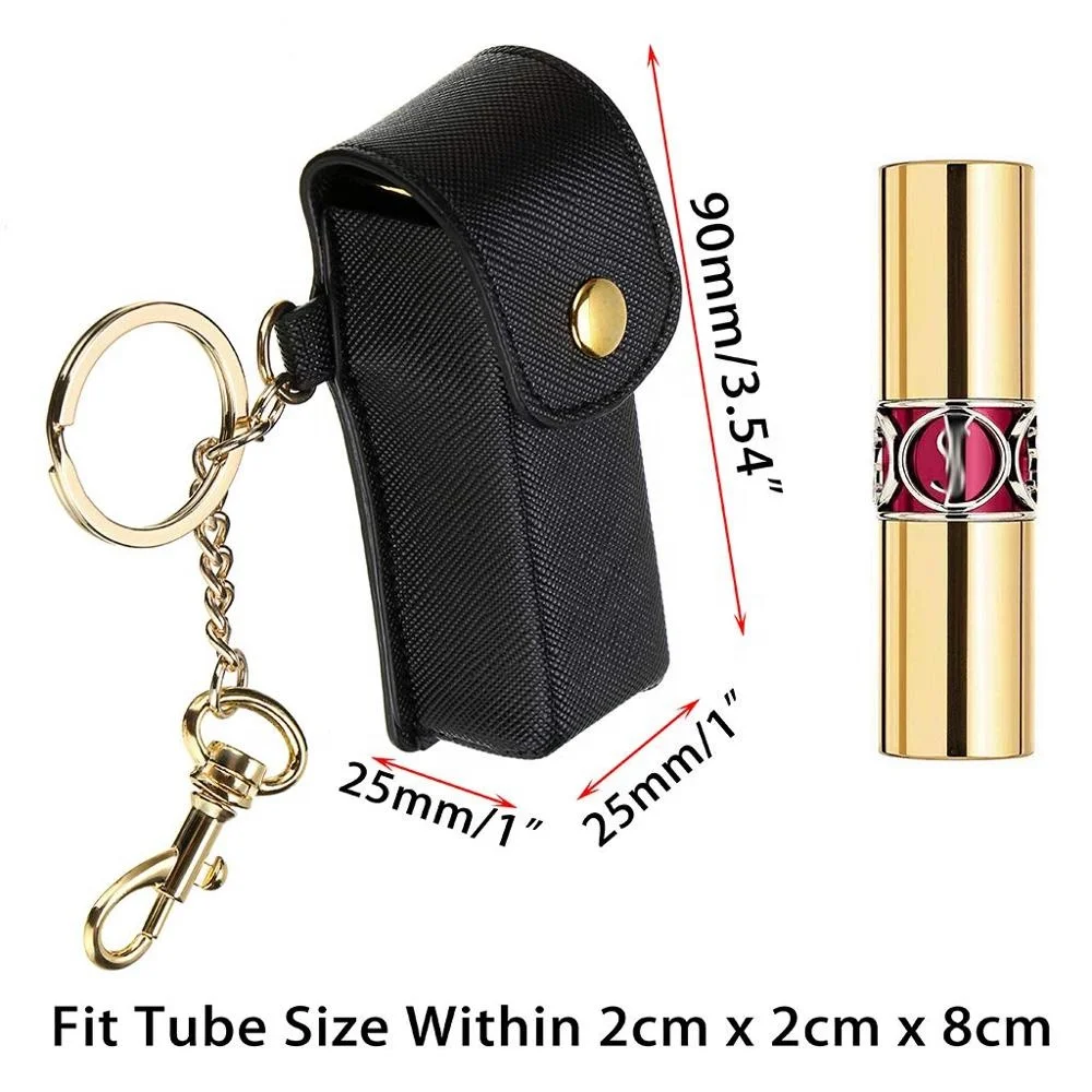 leather lipstick keychain pouch keyring lipstick holder