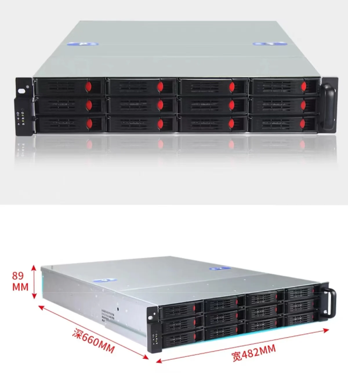 2U hot swap case Rackmount 12 bays industrial computer chassis for office use in stock