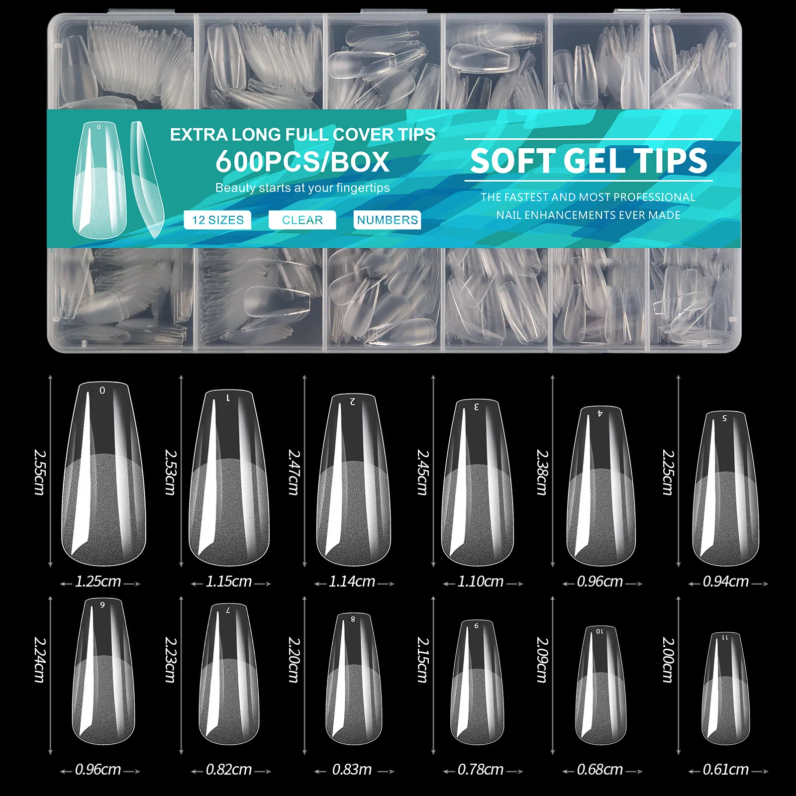 600Pcs Full Cover Press on Nail Tips Stiletto Almond Square Coffin French False Fake Soak Off Gel Extension Capsule
