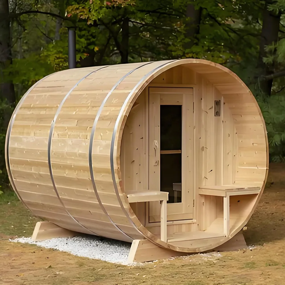 New Design Outdoor sauna barrel 2024 outdoor red cedar barrel sauna rooms dry steam barrel sauna for sale