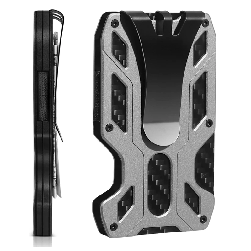 Fashion Slim Front Pocket RFID Blocking Minimalist Metal Wallet Business Aluminium Credit Card With Money Clip For Men