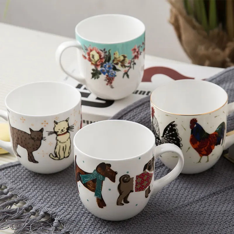 Farm Design Porcelain Mugs Fine Bone China Home Use Lovely Printed Cat Mug