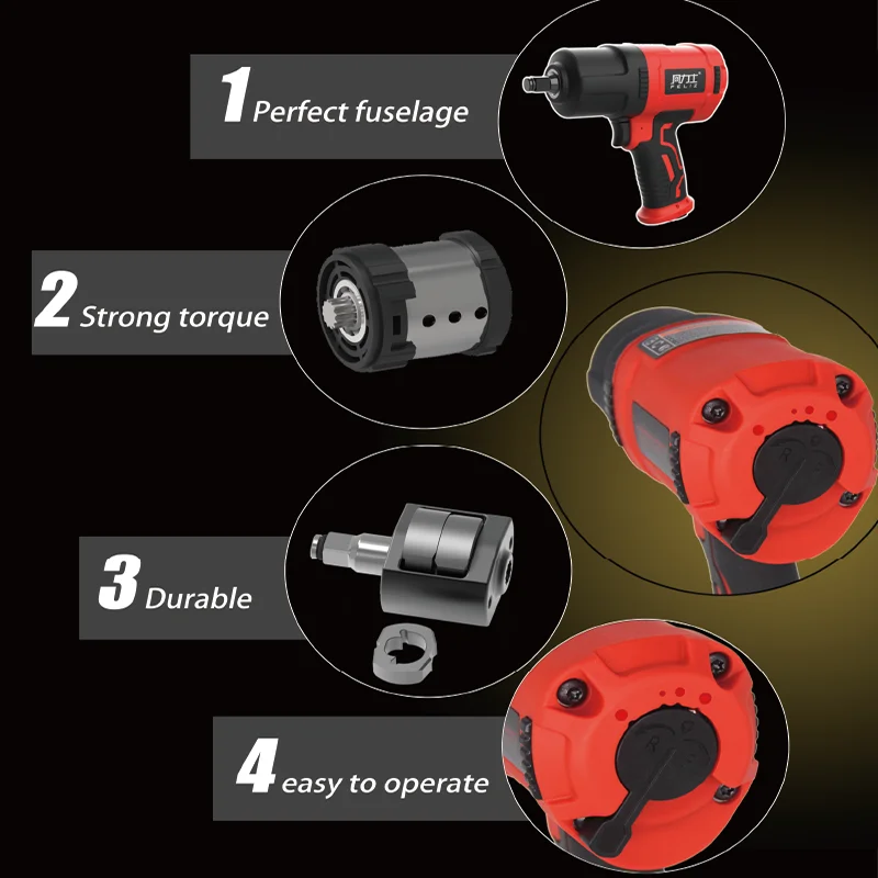 PT-1305LHYK High Quality 3/4 inch Drive 1850N.m Torque Pneumatic Air Impact Wrench Gun Kit with Impact Socket Set