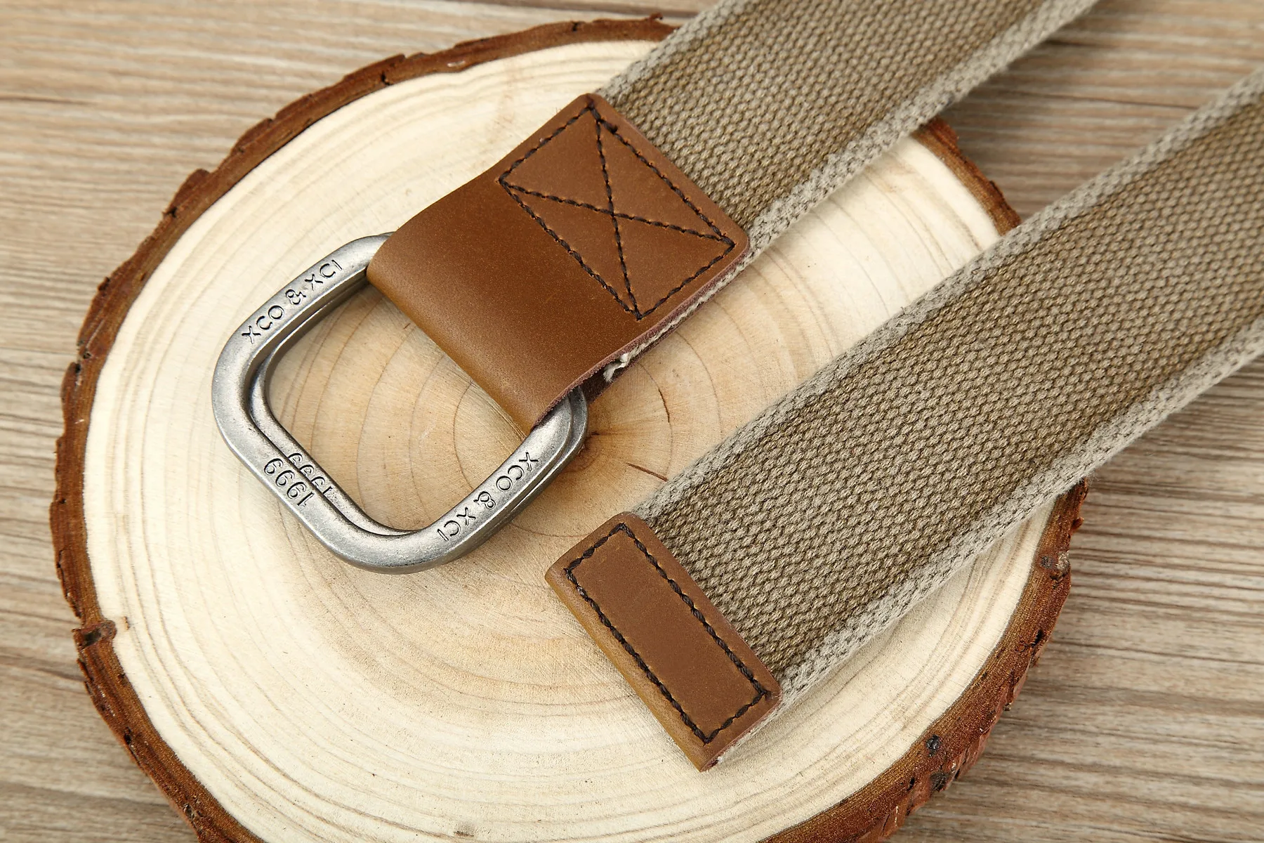 Men Genuine Leather Canvas Fabric Belts Casual Web Cloth Belts with Black Double Ring Buckle