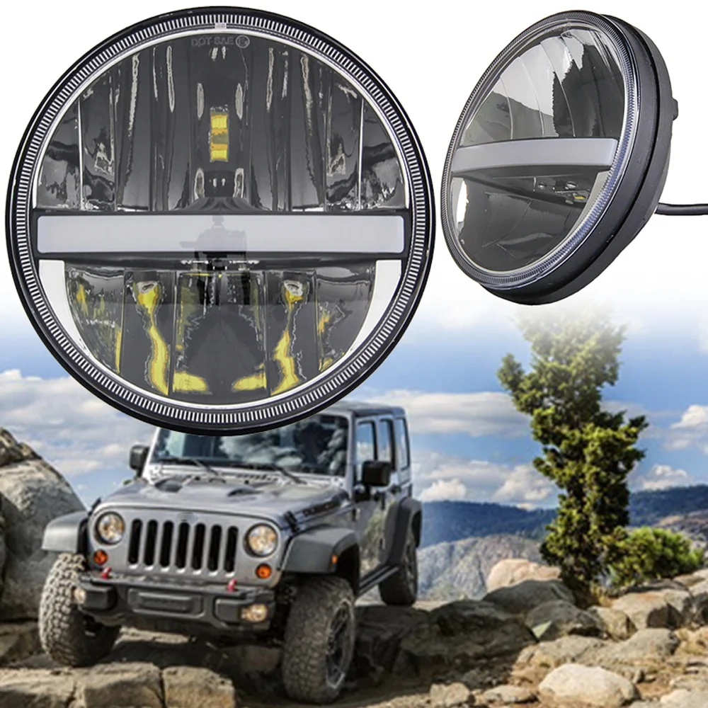 7 inch LED Headlight Round led headlamp with Amber White DRL Hi/lo Beam for Wrangler JK