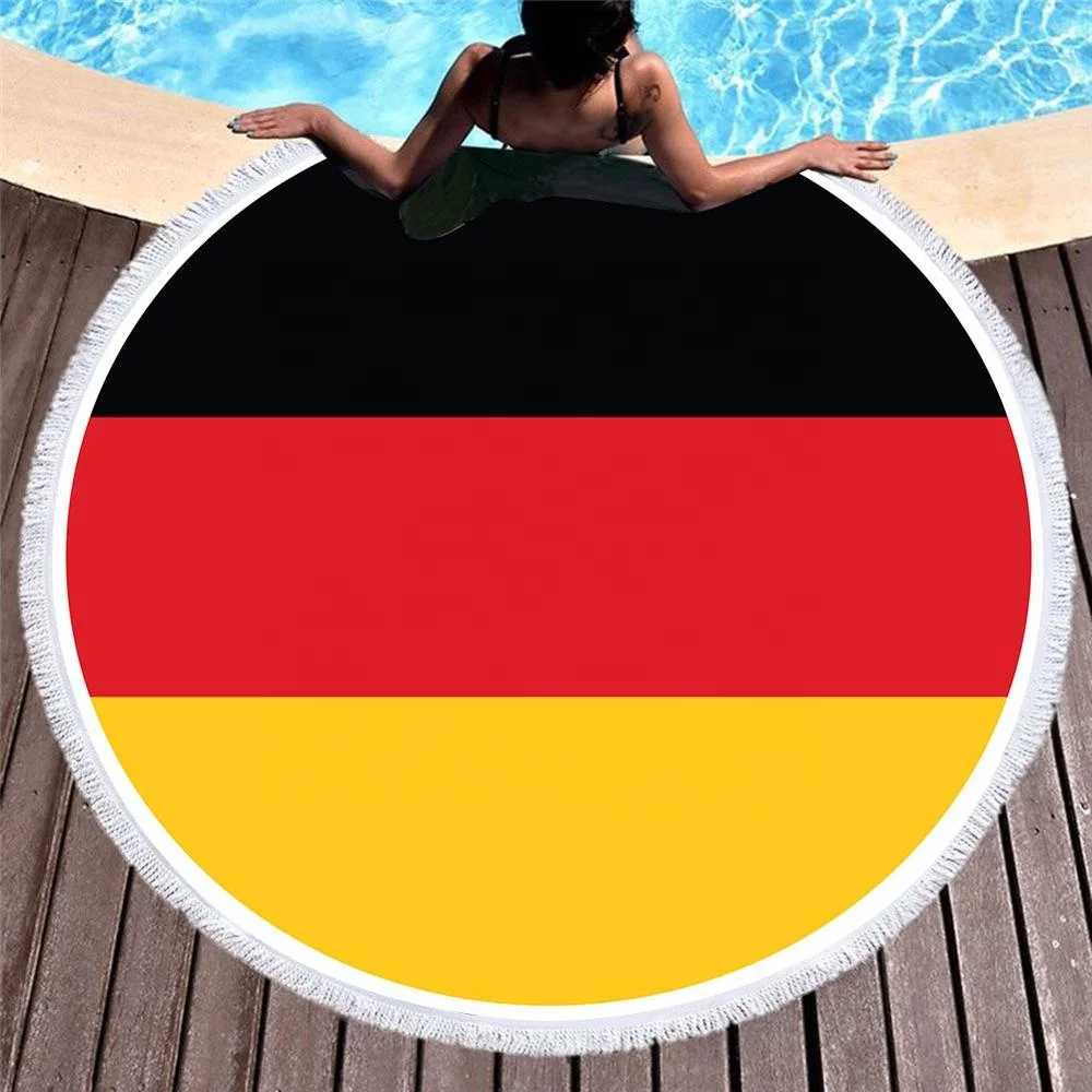 Lightweight digital printed custom uk brazil country flag printed microfiber fabric material round beach towels foldable