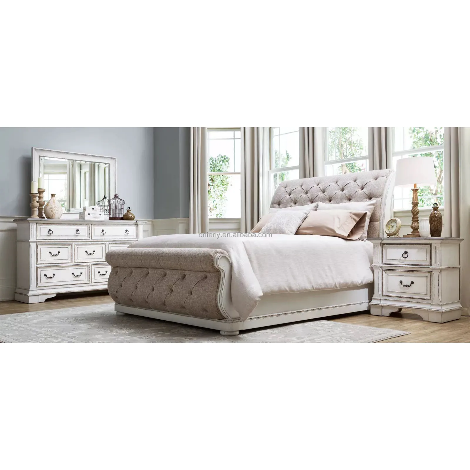 Luxury modern bedroom furniture set American style bedroom set 4 pcs upholstered tufted bedroom set