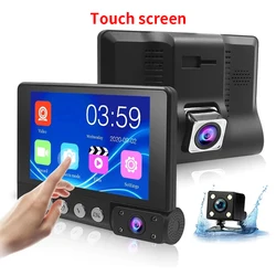 Dash Cam 3 Dashboard Camera Recorder 4 Inch Touch Screen Video DVR 3 Ways HD Car Black Box Rearview Car DVR Driving Recorder