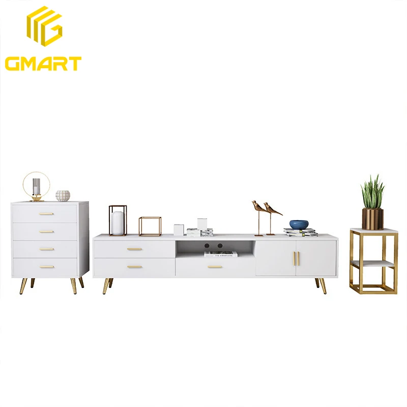 Gmart Customized Size Panel Italian Bedroom Furniture Set Large Size 71 80in Solid Wooden Tea Table and Tv Cabinet Combination