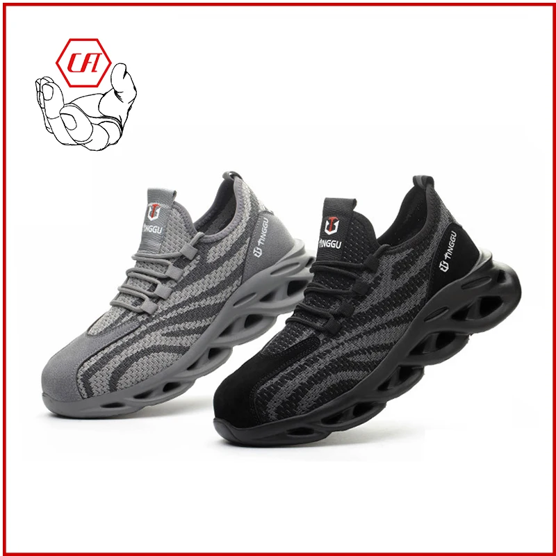 Промышленная защитная обувь для работы, повседневные кроссовки, мужская защитная обувь, противоскользящая Мужская Рабочая обувь с вязаным стальным носком