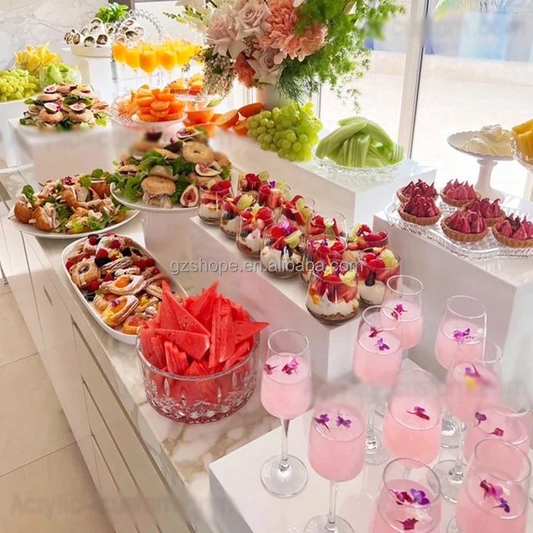 SHP Custom A Set of 4 pieces Acrylic Display Cube Sets For Wedding Party White Acrylic Catering Buffet Risers For Cake