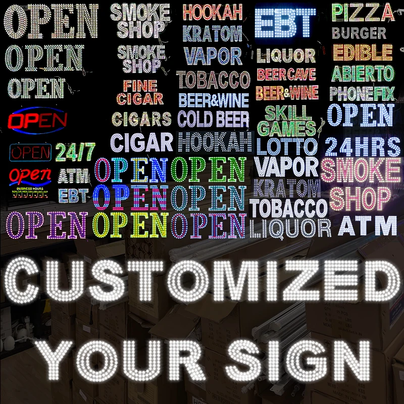 Open Business Led Signage Acrylic Smoke Shop Custom Led Signs for Business Sign logo Illuminated Letters