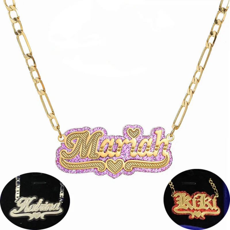 Different Colour Background Acrylic Gold 3D Custom Nameplate Necklace Double Colour Plating Name Necklace Personalized