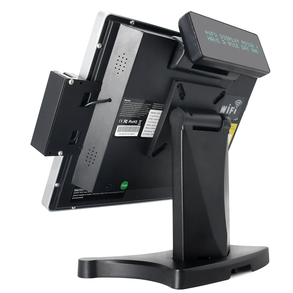 Терминал для биллинговой машины POS-терминал 15 дюймов встроенный VFD монитор с сенсорным экраном клиентов Wi-Fi/считыватель магнитных карт/RS232/RJ11