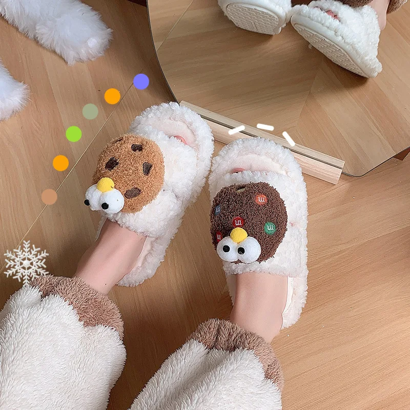 Cookies Plush Slippers Anti-Skid Cute Cookies Slippers Soft Food House Women Man Shoes Comfortable Outdoor Winter Slippers