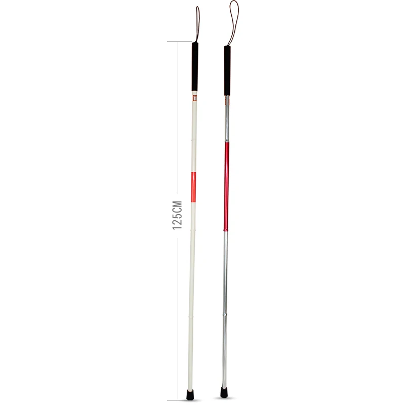 
Easy Folding White aluminium alloy 4 Sections blind walking stick with night reflecting film 