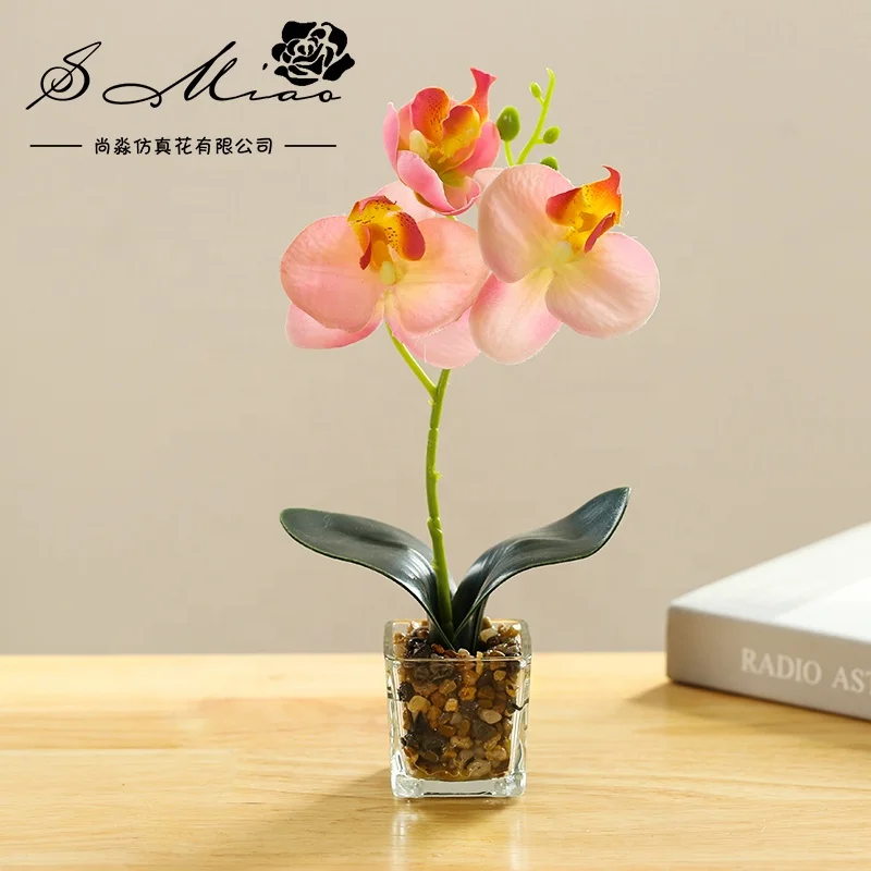 High quality artificial orchid glass pot bonsai exquisite table decoration