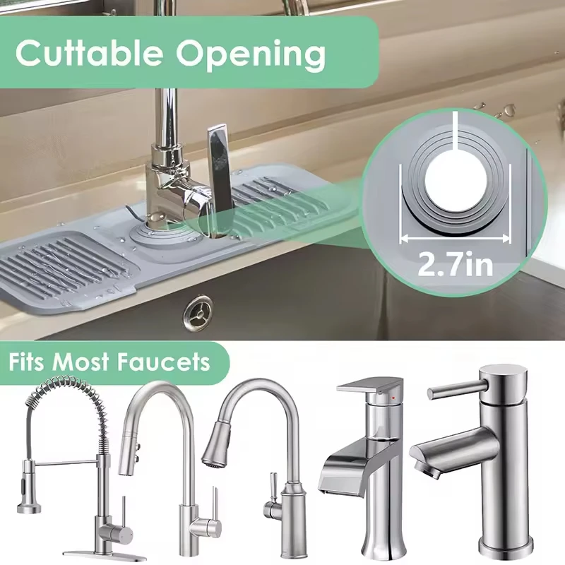 Multifunction Silicone Faucet Handle Catcher Tray Sink Water Proof Splash Mat Silicone Sink Faucet Mat for Washing Hand Basin