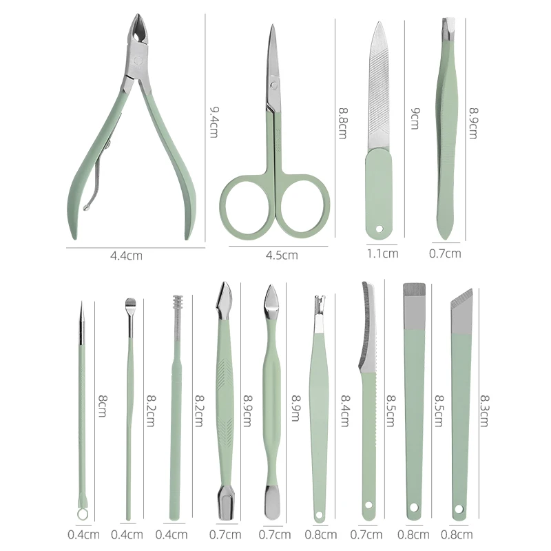 Wholesale Stainless Steel Green Manicure Set 16Pcs Pedicure Manicure Set Nail Care Tool With Pu Bag